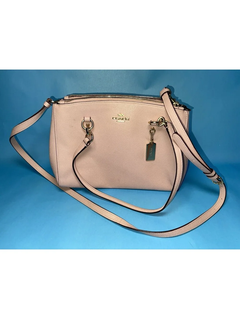 Coach Pink Leather Satchel Crossbody Handbag Purse Gold Tone